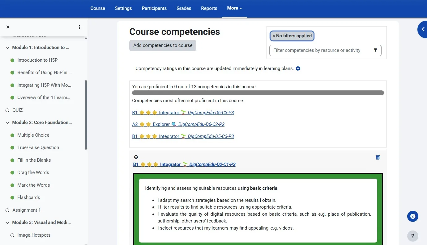 Course competency framework