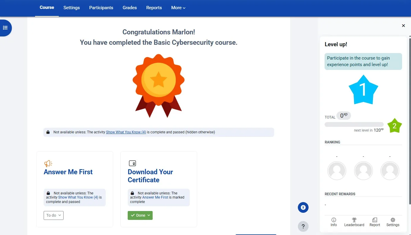 Course completion certificate