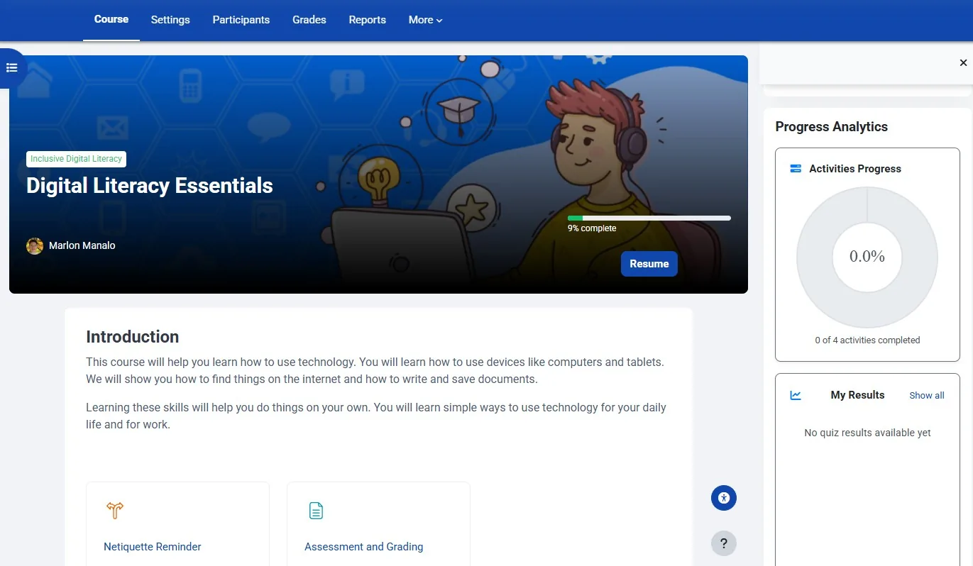 Course overview with progress analytics