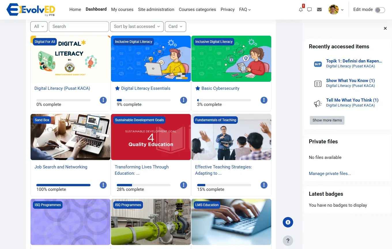My Courses overview in EvolvED