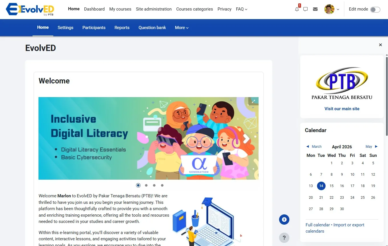 EvolvED personalised welcome dashboard